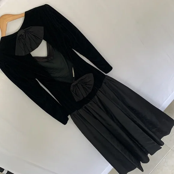 Vintage GUNNE SAX by Jessica McClintock Velvet & Taffeta Dress Black Size Medium - Picture 11 of 14